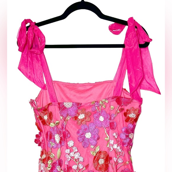 NWT Lulus Emphatically Adorable Hot Pink Floral Tie-Strap Mini Dress, Medium - Picture 8 of 15